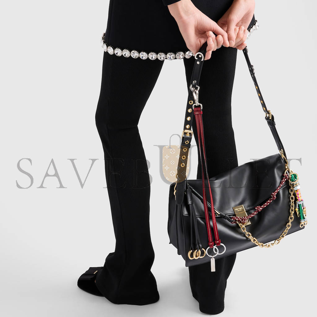 PRADA SOFT SOUND LARGE LEATHER SHOULDER BAG WITH CHARMS 1BD378 (35*19.5*10.5cm) PRADA SOFT SOUND LARGE LEATHER SHOULDER BAG WITH CHARMS 1BD378 (35*19.5*10.5cm)